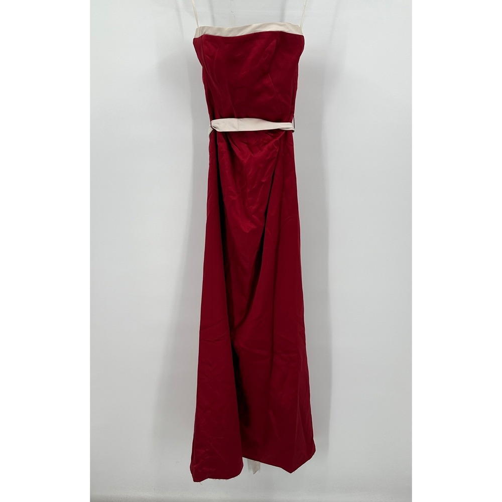 Nikolia Maids Women Vintage Formal Gown Size S Red Satin Strapless Old Hollywood